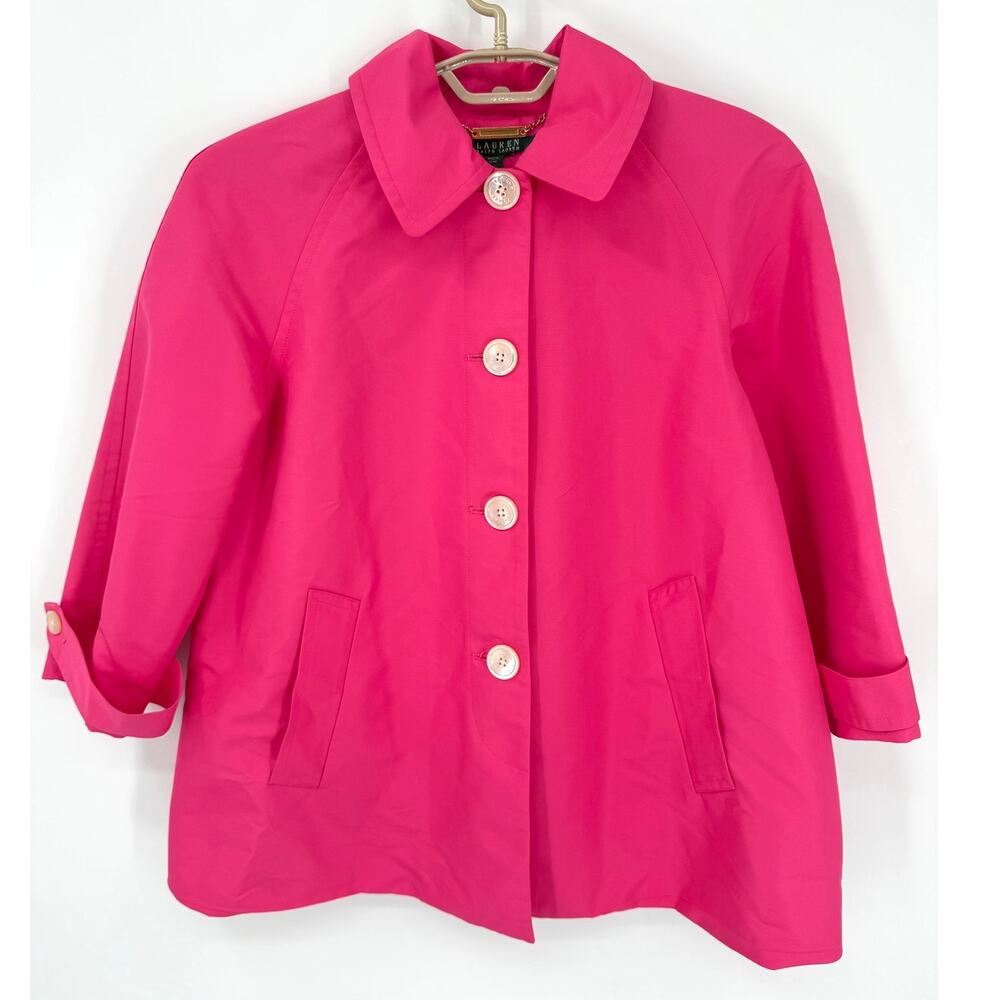 Lauren Ralph Lauren Womens Swing Short Trench Coat 3/4 Sleeves PINK Size Medium